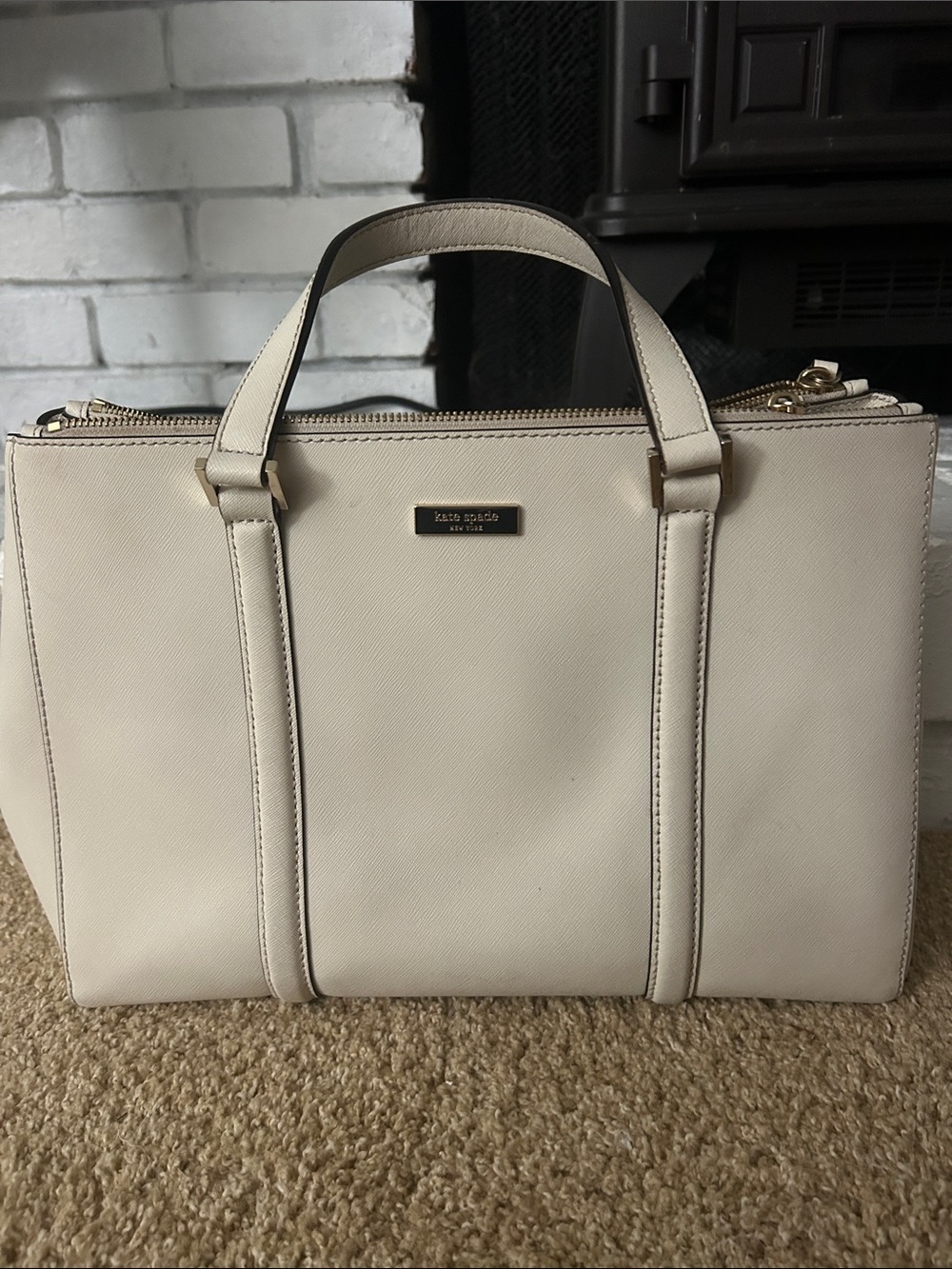 kate spade Cream Saffiano Leather Top-Handle Satchel